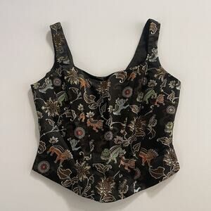 Vintage Gigi Clark Modern Couture Satin Asian Dragon Print Corset Top